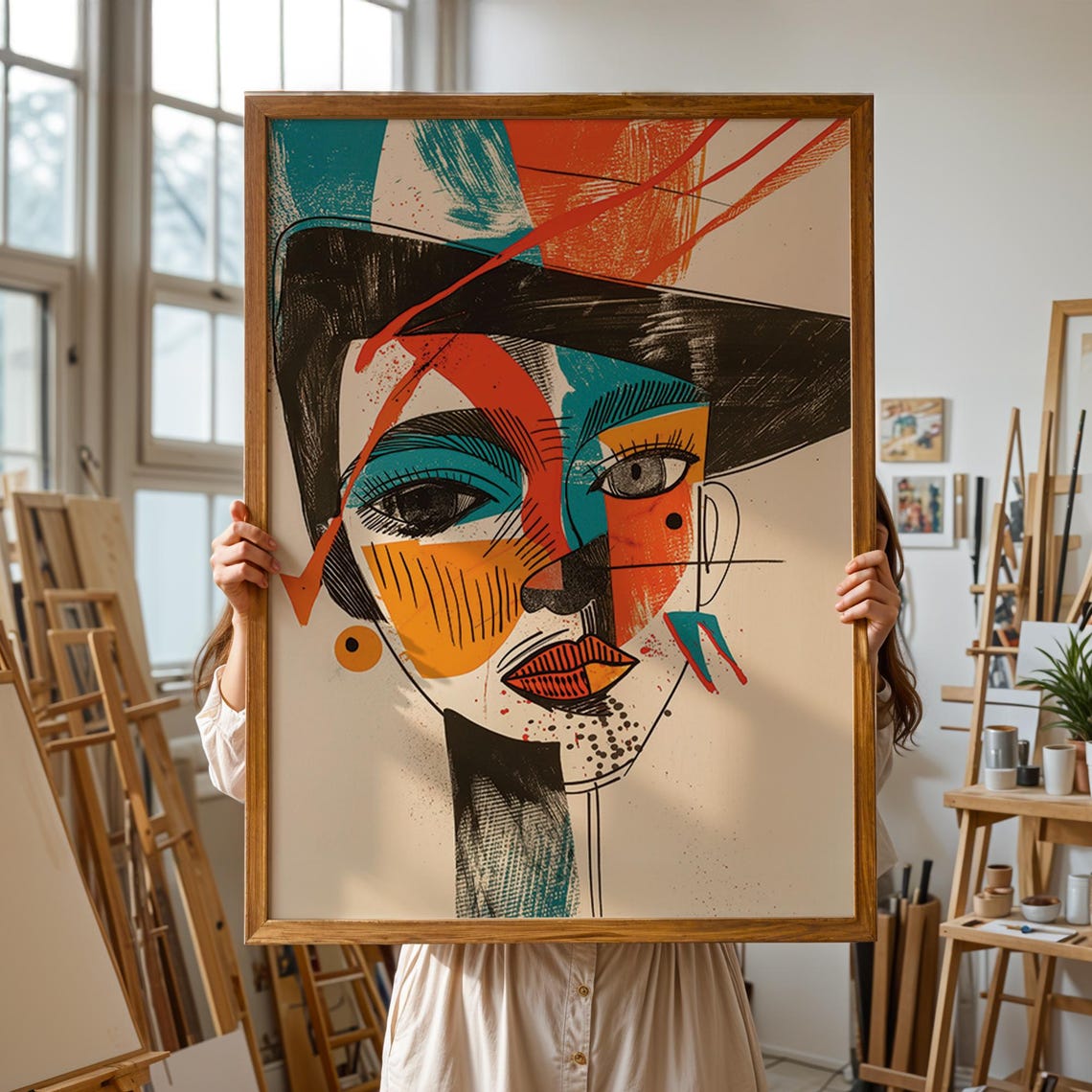 Abstract Face Wall Art Vibrant Modern Portrait Bold Cubist Style Print Modern Home Or Office Decor Wall Print - Image 3