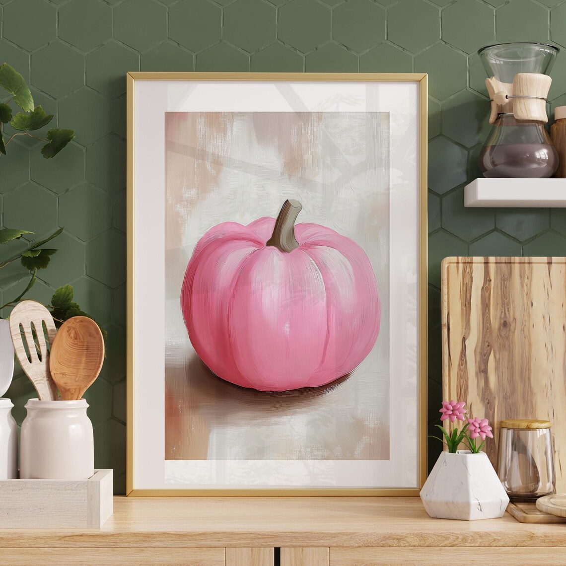 Blush Pink Pumpkin Painting Modern Fall Decor Art Autumn Season Decor Poster - Image 5