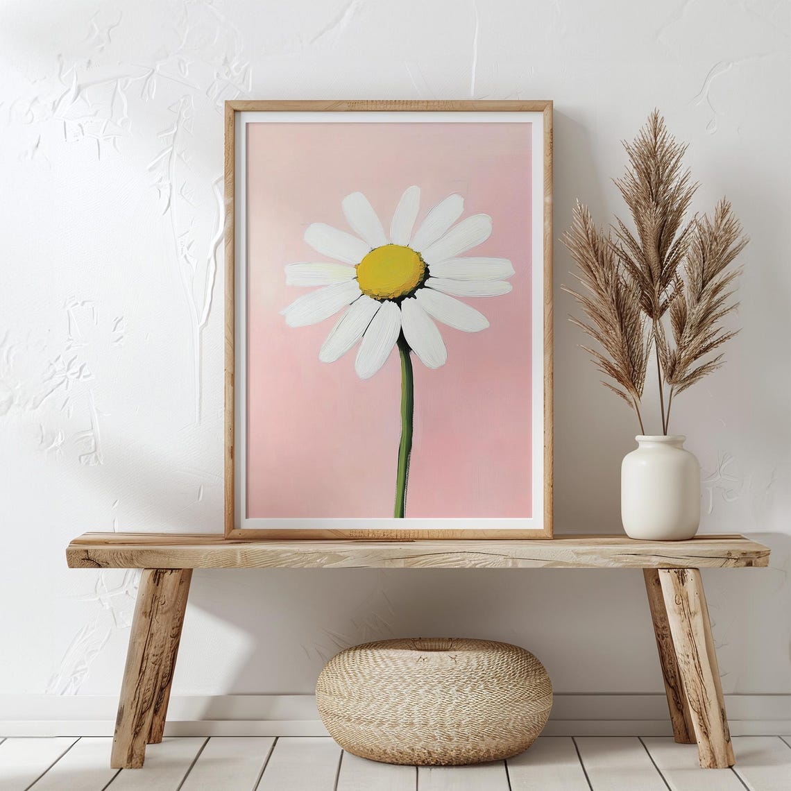 White Daisy Flower On Blush Pink Painterly Botanical Art Poster - Image 3