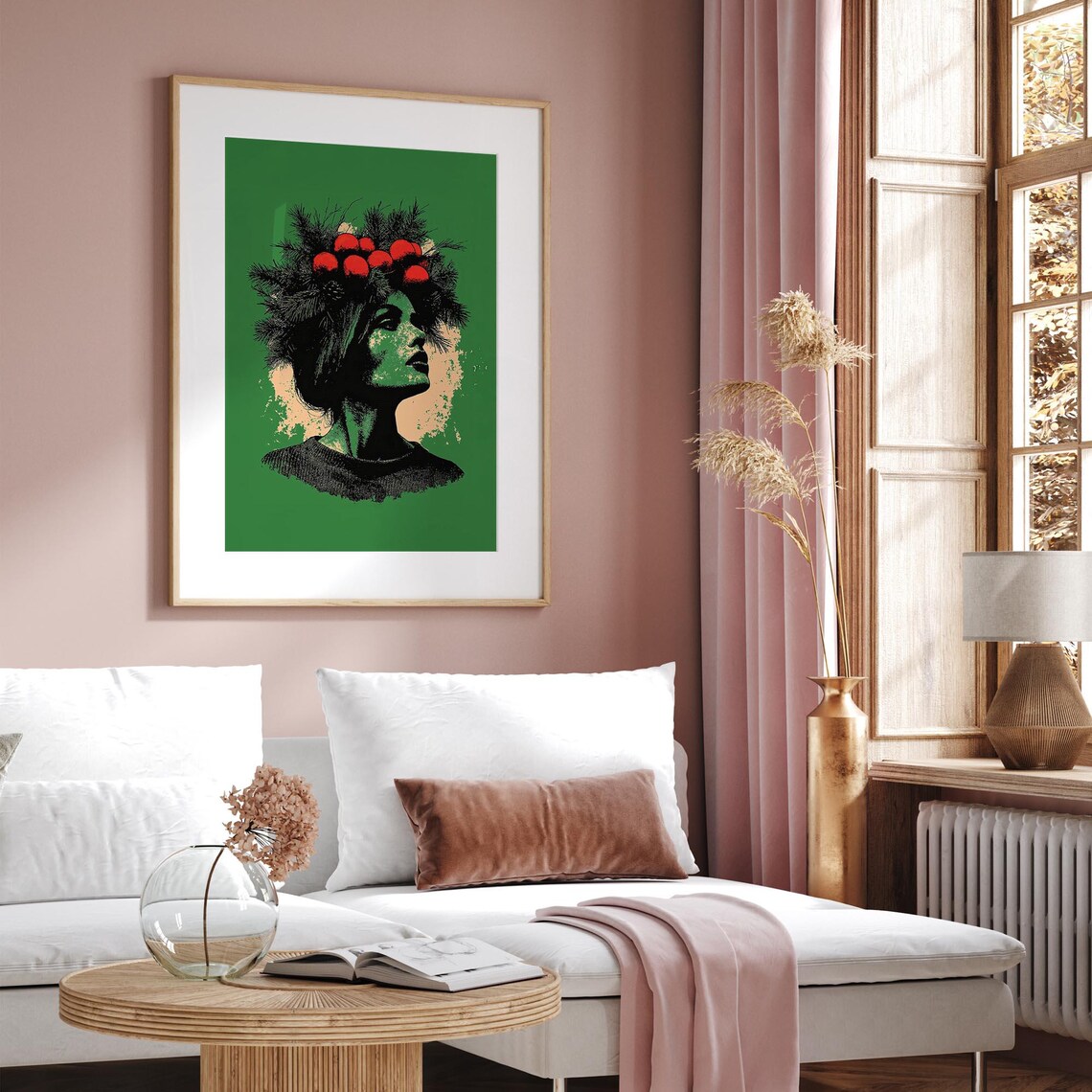 Woman Portrait Christmas Ornament Hair Crown Green Pop Art Wall Art - Image 3