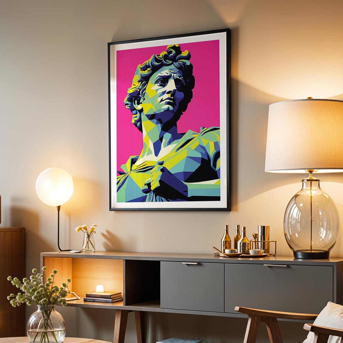David Pop Art Wall Art Vibrant Geometric Statue Print Modern For Trendy And Bold Home Or Office Decor Wall Art - Image 5