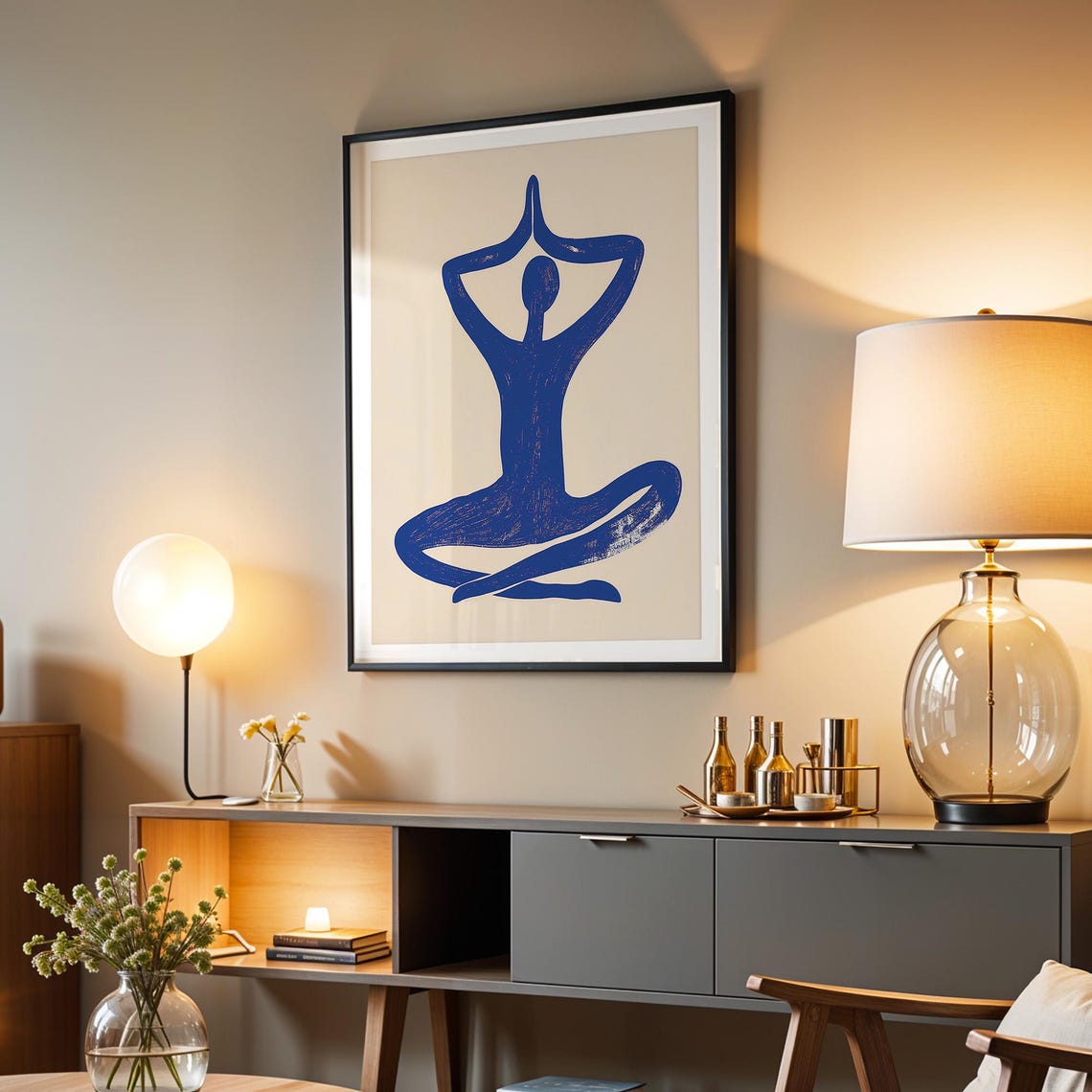 Blue Yoga Silhouette Meditation Poster Minimalist Wellness Decor - Image 2