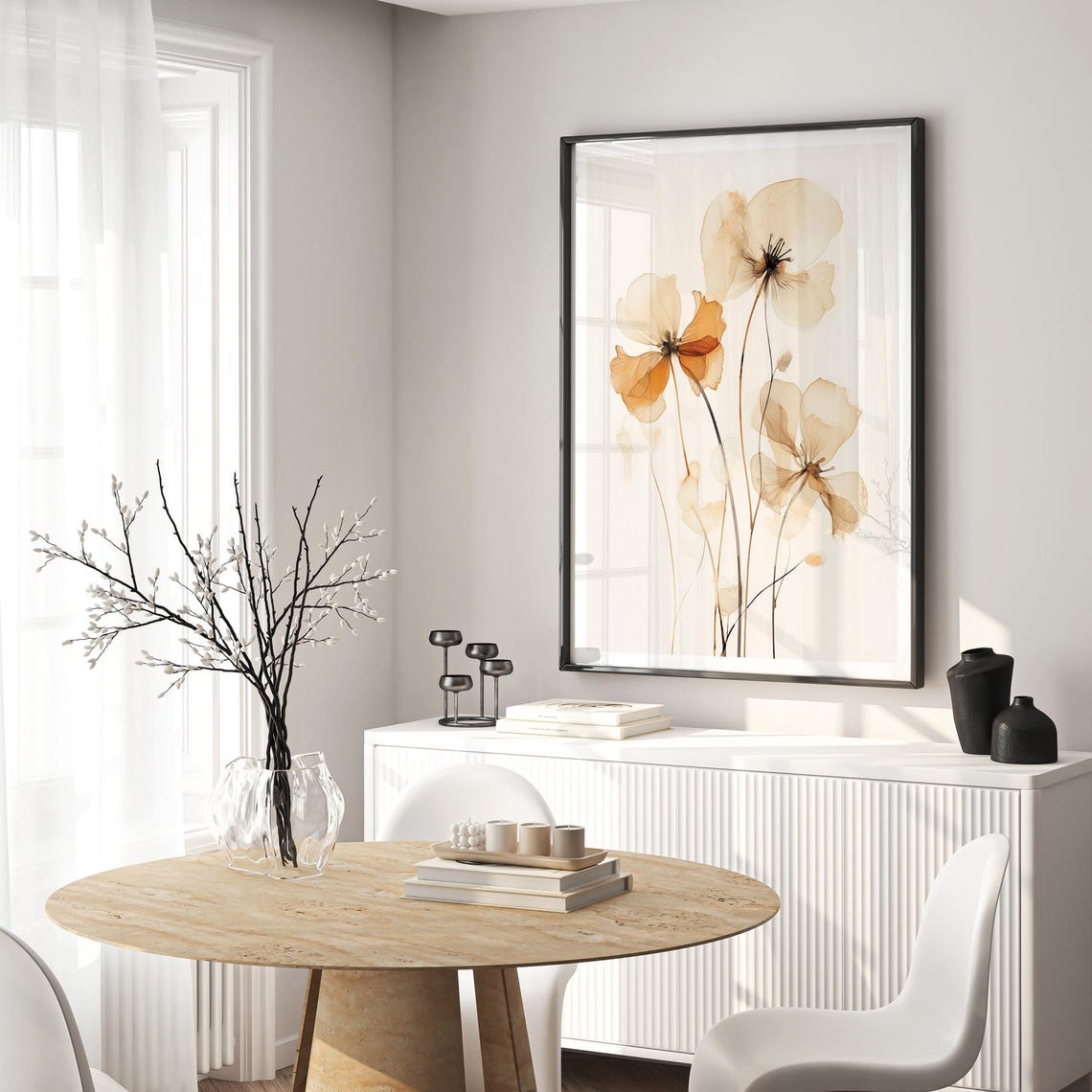 Translucent Beige Poppy Flowers Poster Delicate Botanical Minimal - Image 2