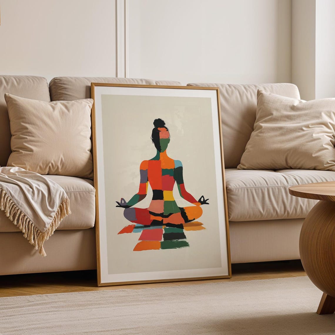 Vibrant Colorful Abstract Patchwork Yoga Meditation Woman Poster - Image 3