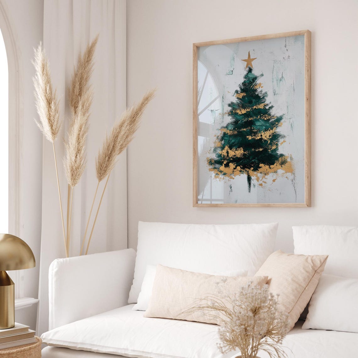 Minimalist Abstract Christmas Tree Gold Star Modern Xmas Art Poster - Image 4
