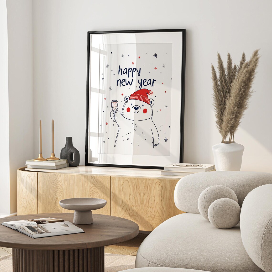 Cute Polar Bear Toasting Champagne Happy New Year Winter Party Decor Poster - Image 3