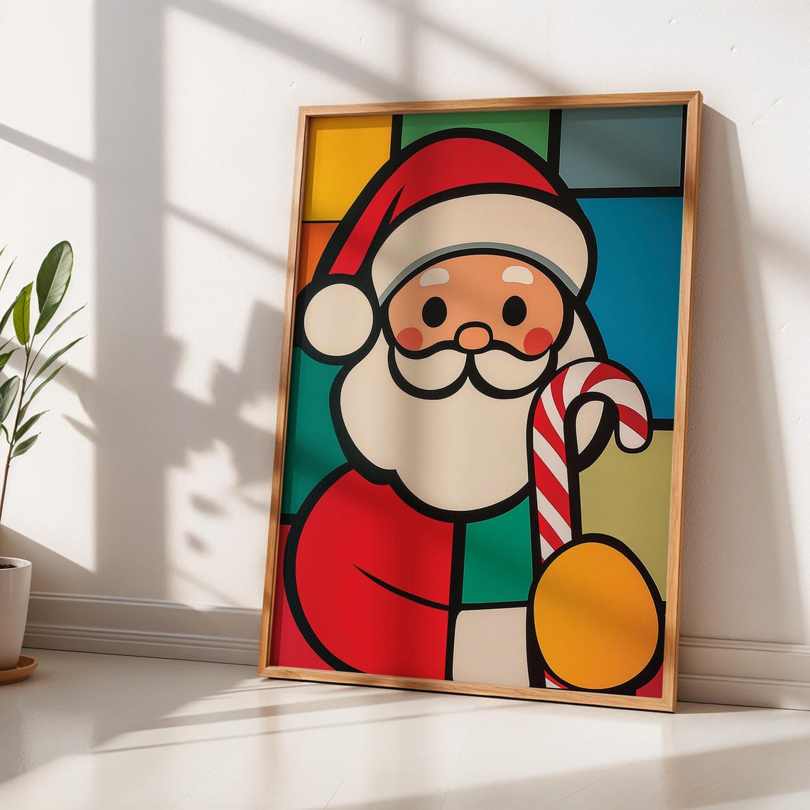 Minimal Santa Claus Wall Art Poster Cute Santa Geometric Wall Art Xmas Home Decor Wall Art Wall Art - Image 3
