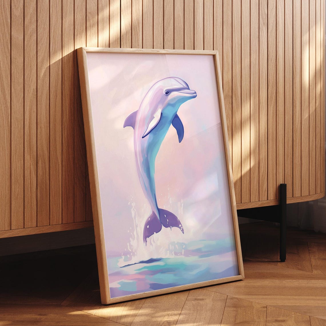 Pastel Dolphin Leaping Ocean Poster Dreamy Sea Life Wall Decor - Image 2