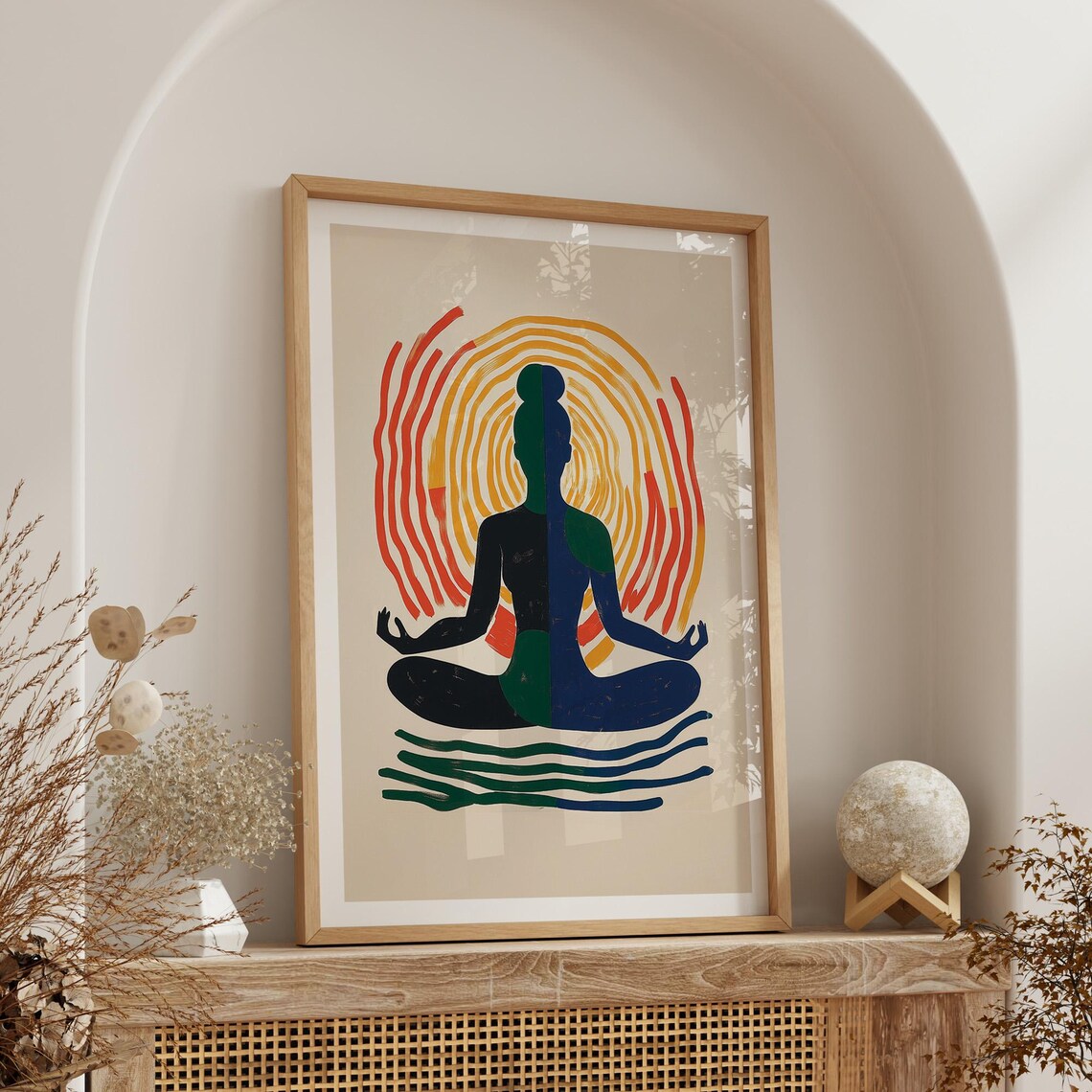 Meditating Silhouette With Rainbow Sun Halo Beautiful Zen Art Poster - Image 4