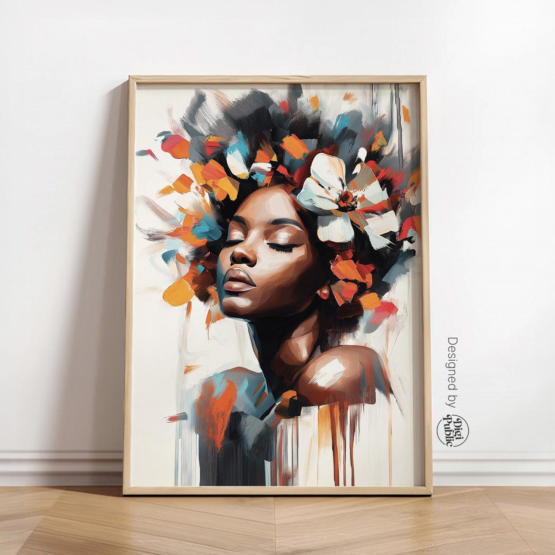 Floral Portrait Wall Art Bold Colorful Woman Poster Modern Wall Print Flower Crown Wall Art Artistic Home Decor