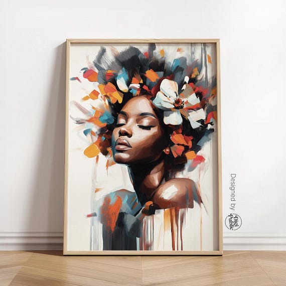 Floral Portrait Wall Art Bold Colorful Woman Poster Modern Wall Print Flower Crown Wall Art Artistic Home Decor