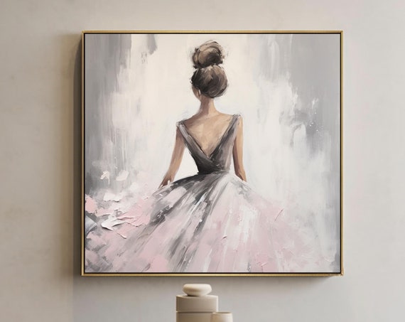 Original Pink Ballerina Painting Beautiful Girl Wall Art Pink White Acrylic Oil Painting Modern Woman Wall Painting Housewarming Gift