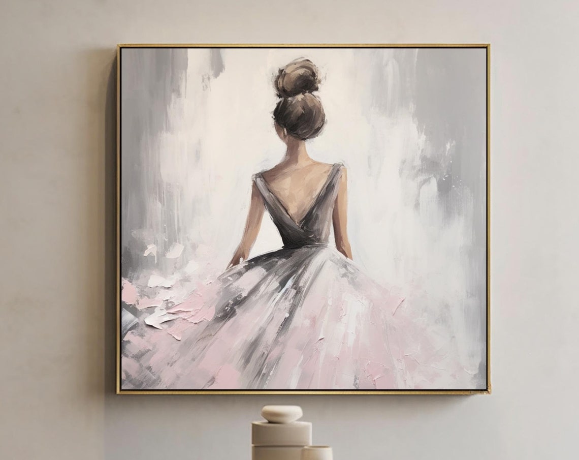 Ballerina From Behind In Grey Pink Tutu Elegant Dance Poster