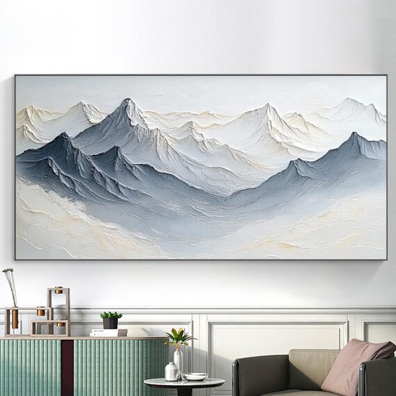 3d Gray White Mountain Painting On Minimalist Landscape Painting Wabi Sabi Wall Art Modern Wall Art Living Room Wall Decor