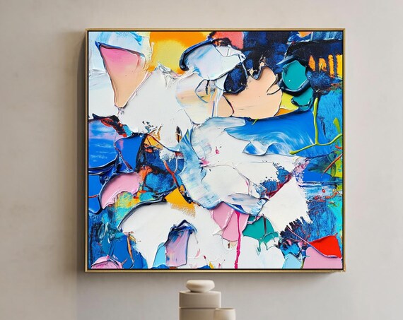 Original 3d Colorful Abstract Painting Colorful Textured Painting Blue Abstract Art Contemporary Wall Art Modern Bedroom Wall Decor