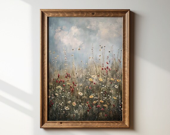 Daydream Wildflower Landscape Painting Spring Wall Art Moody Art Print Floral Wall Art Cottagecore Decor