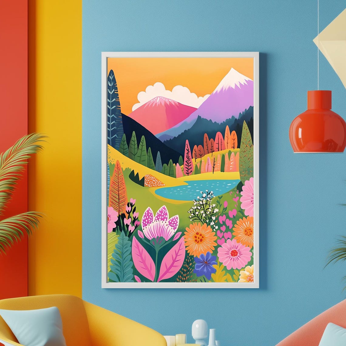 Colorful Abstract Mountain Art Print Vibrant Landscape Modern Patchwork Wall Decor Abstract Mountain Artwork Wall Art