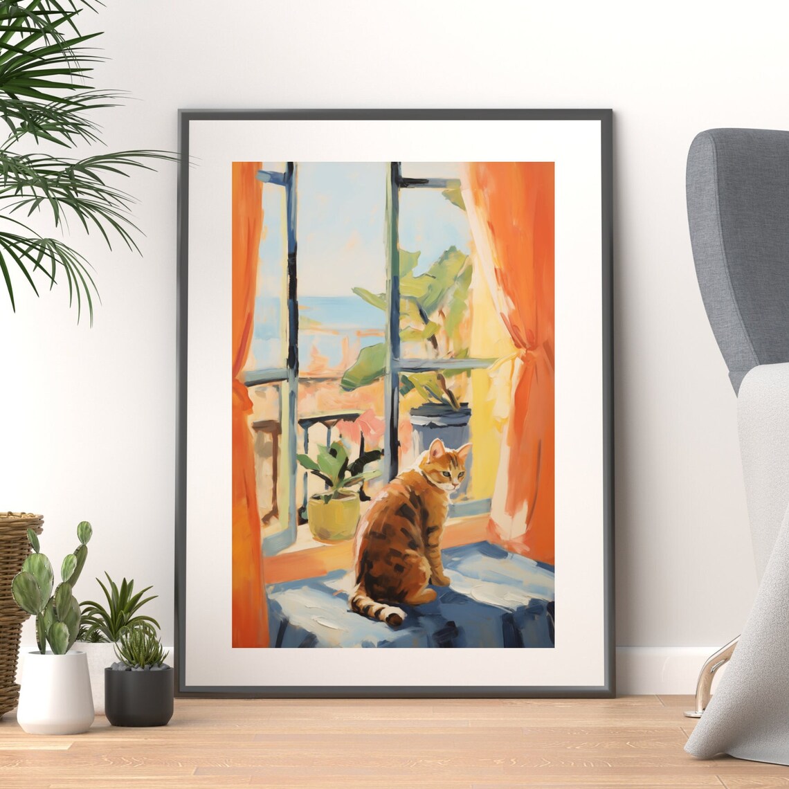 Matisse Open Window Cat, Floral Cat Art Print