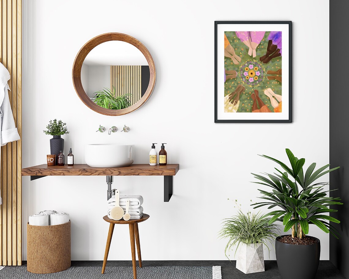 Diverse Womens Feet Circle Floral Mandala Friendship Grass Poster - Image 2