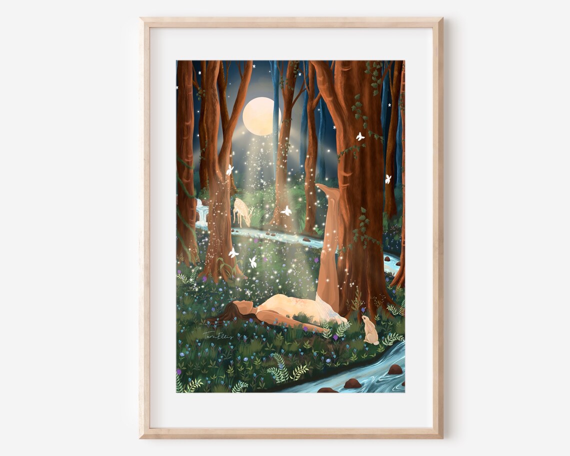 Woodland Magic Art Print, Magical Yoga Meditation