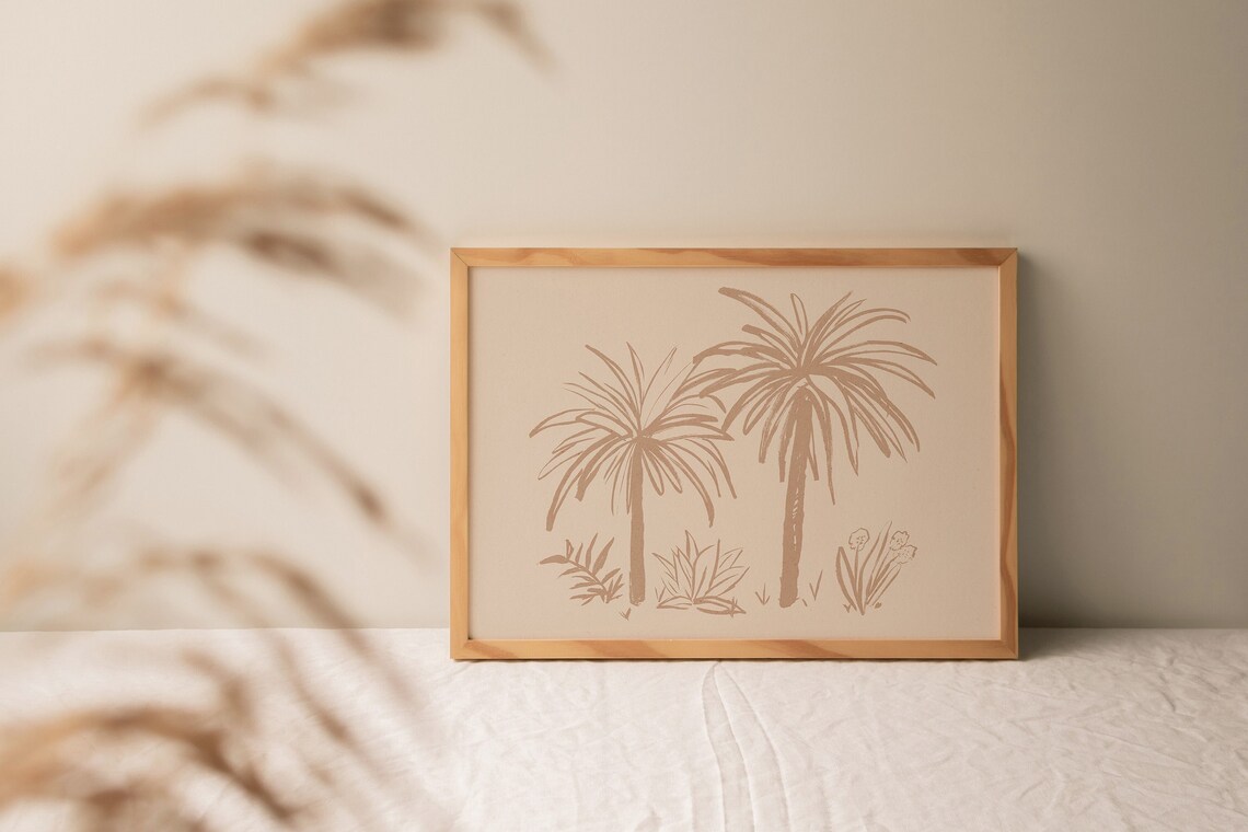 Palm Tree Botanical Ink Drawing Minimalist Art Print