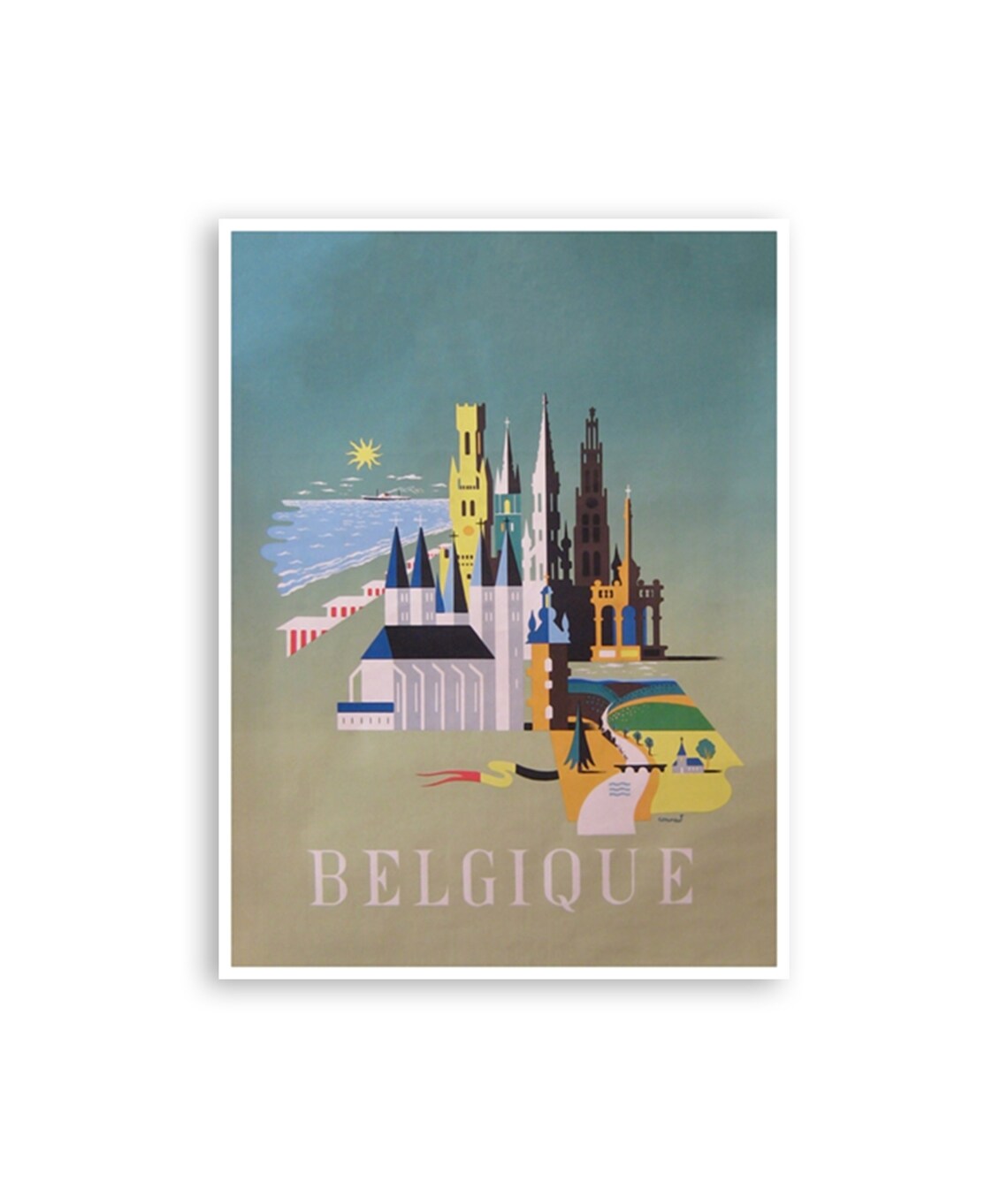 Belgium Travel Poster, Abstract Modern Wall Art Print