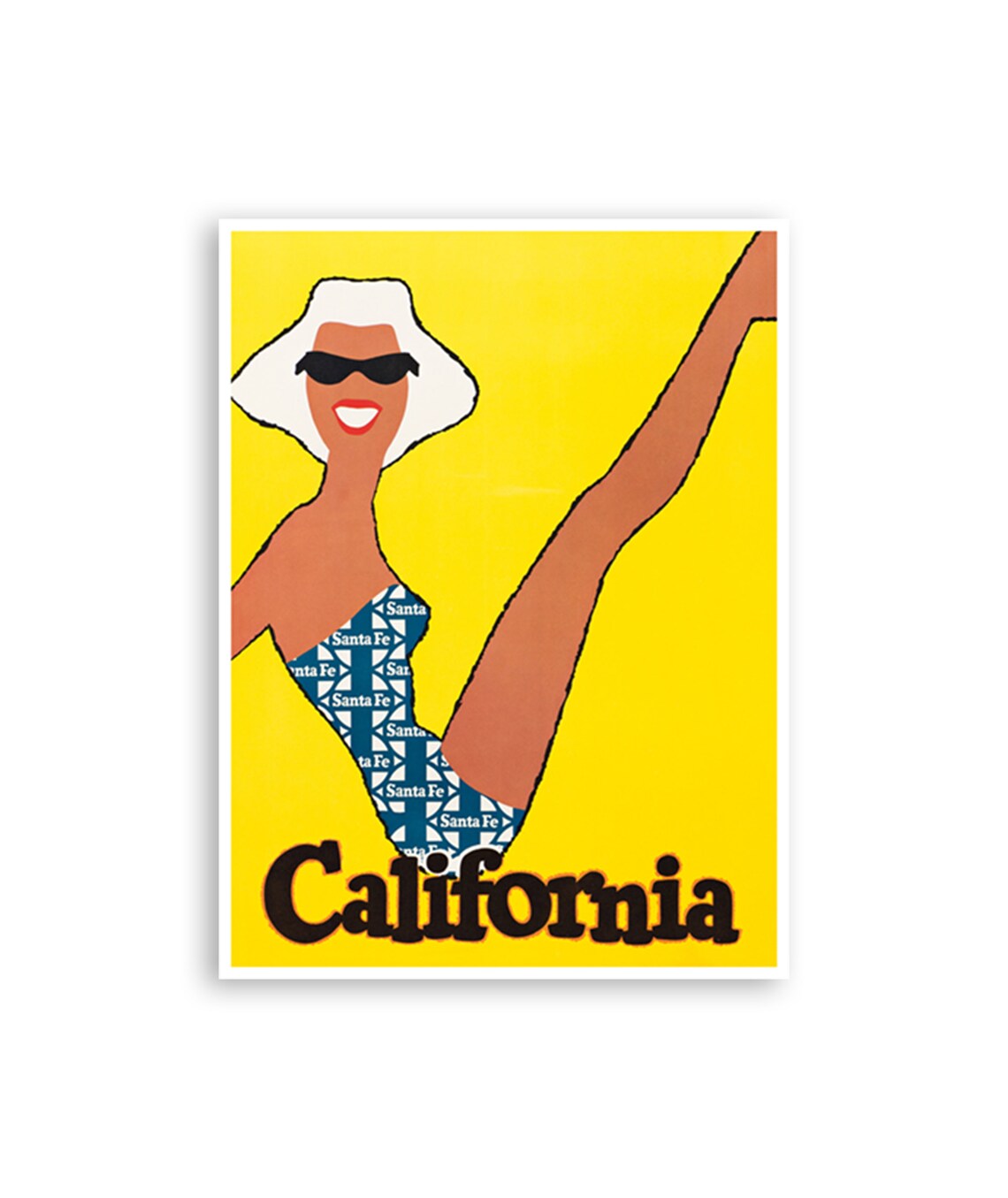 California Santa Fe Beach Pin Up Girl Vintage Midcentury Travel Poster