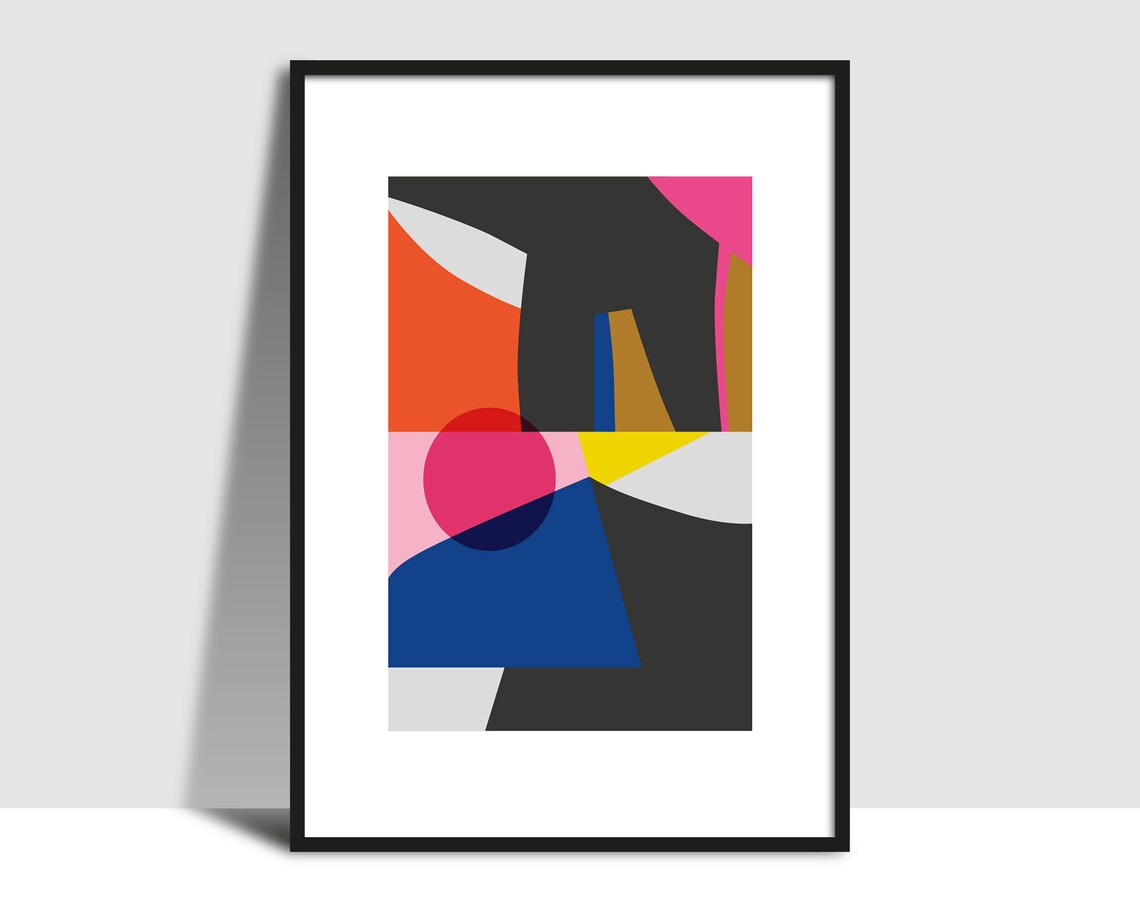 Vibrant Orange Pink Black Geometric Shapes Modern Art Poster
