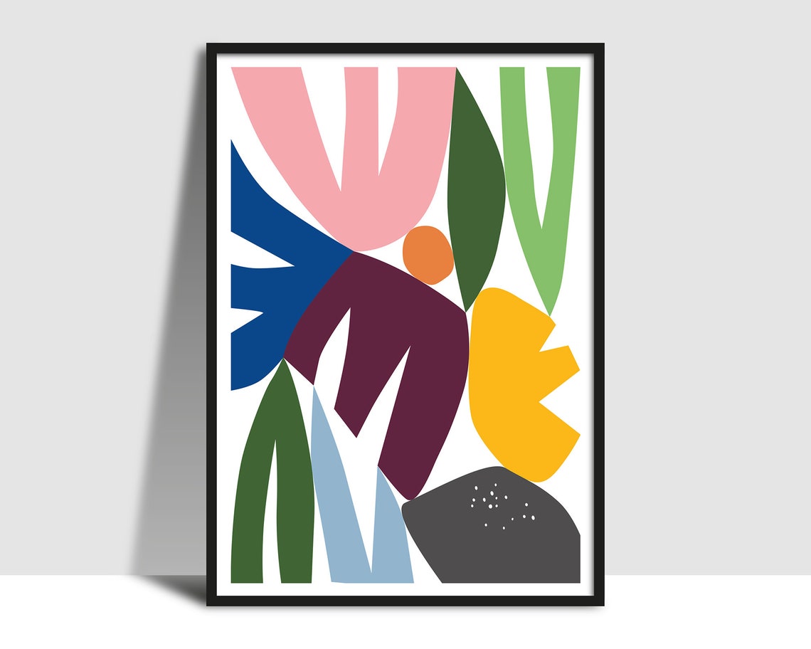 Bright Multicolor Abstract Botanical Shapes Modern Art Poster