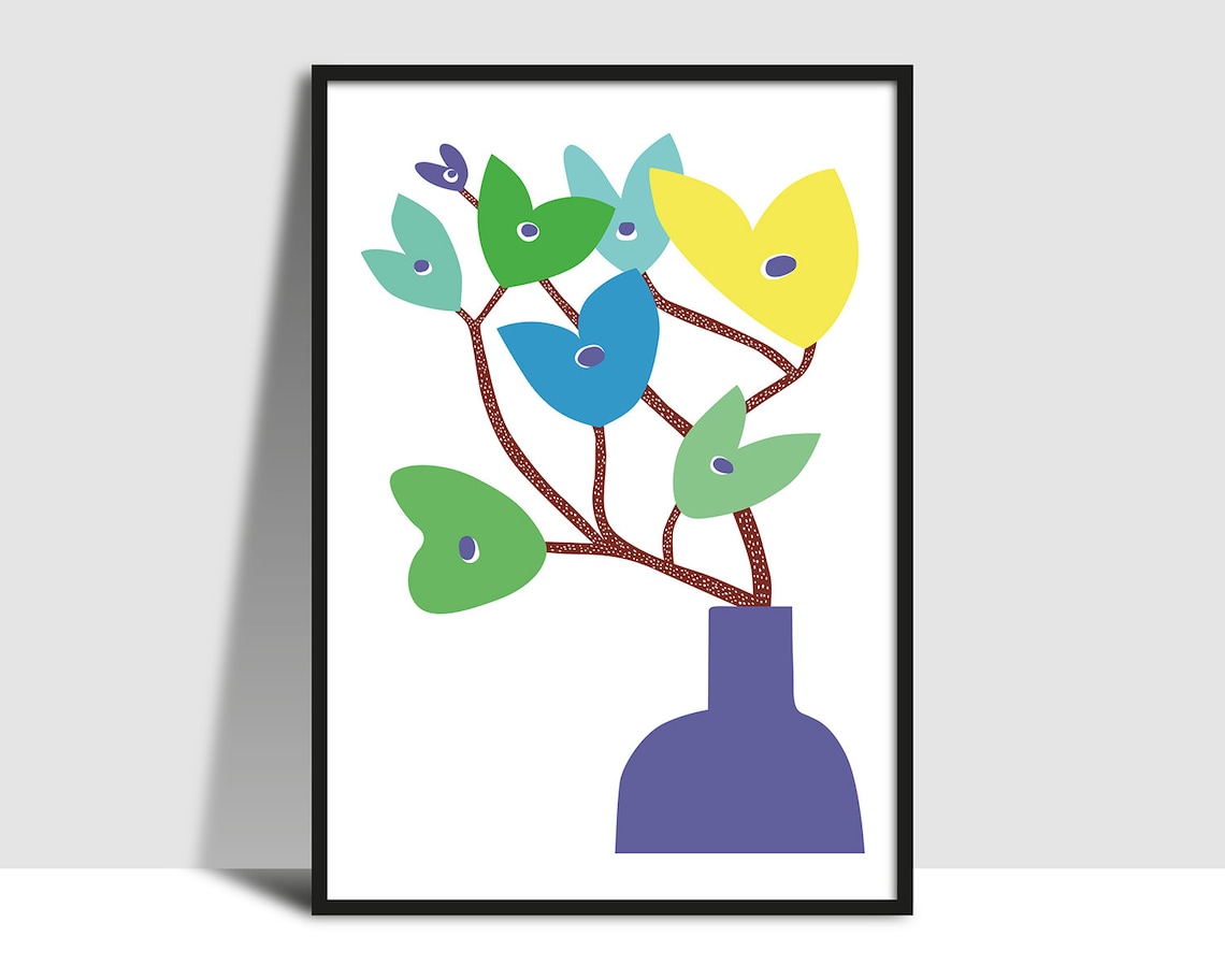 Colorful Heart Shaped Flowers in Purple Vase Modern Art Poster