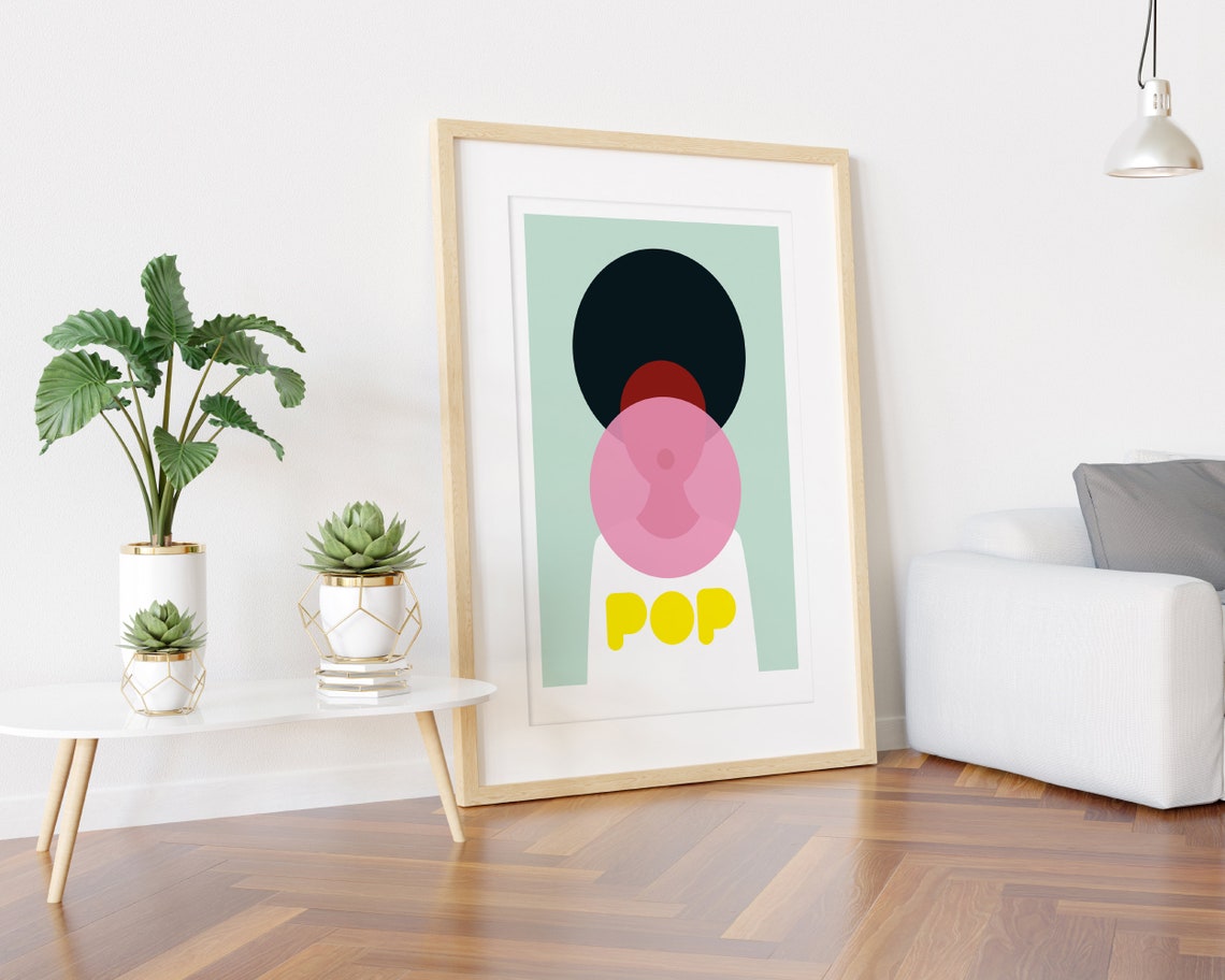 Pop Bubblegum Portrait With Pink Bubble And Yellow Text Art Poster - Image 3