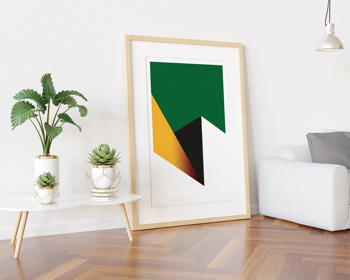 Green Yellow Black Geometric Triangles Bold Abstract Wall Art - Image 3
