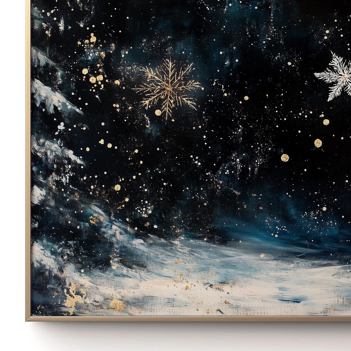 Snowflake Night Sky Gold Snow Falling Winter Abstract Poster - Image 3