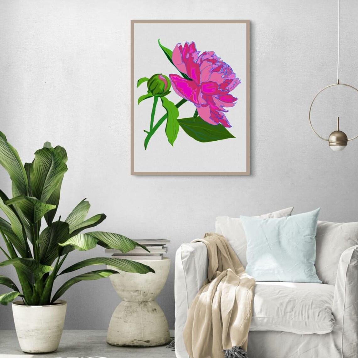 Hot Pink Peony Blossom Art Print Bold Modern Floral Botanical Statement