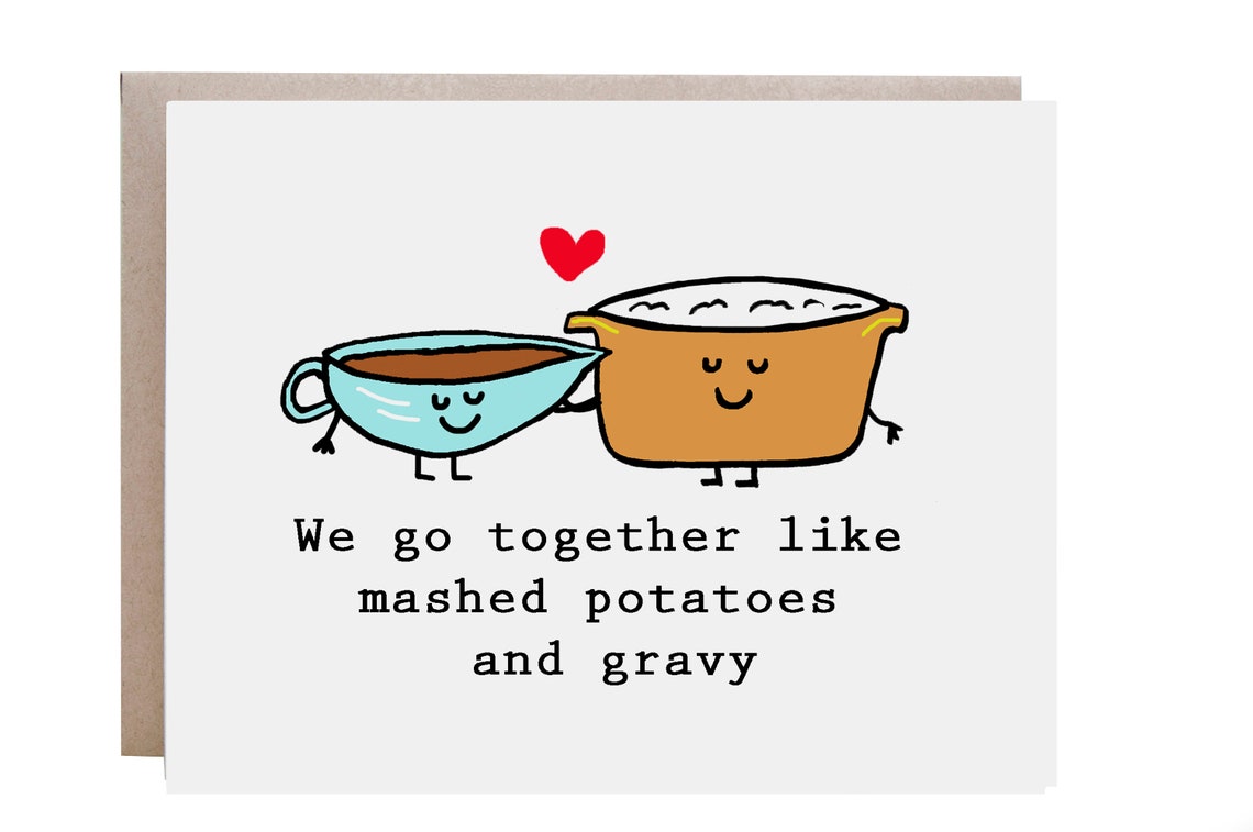 Mashed Potatoes and Gravy Couple Thanksgiving Love Greeting Card Print