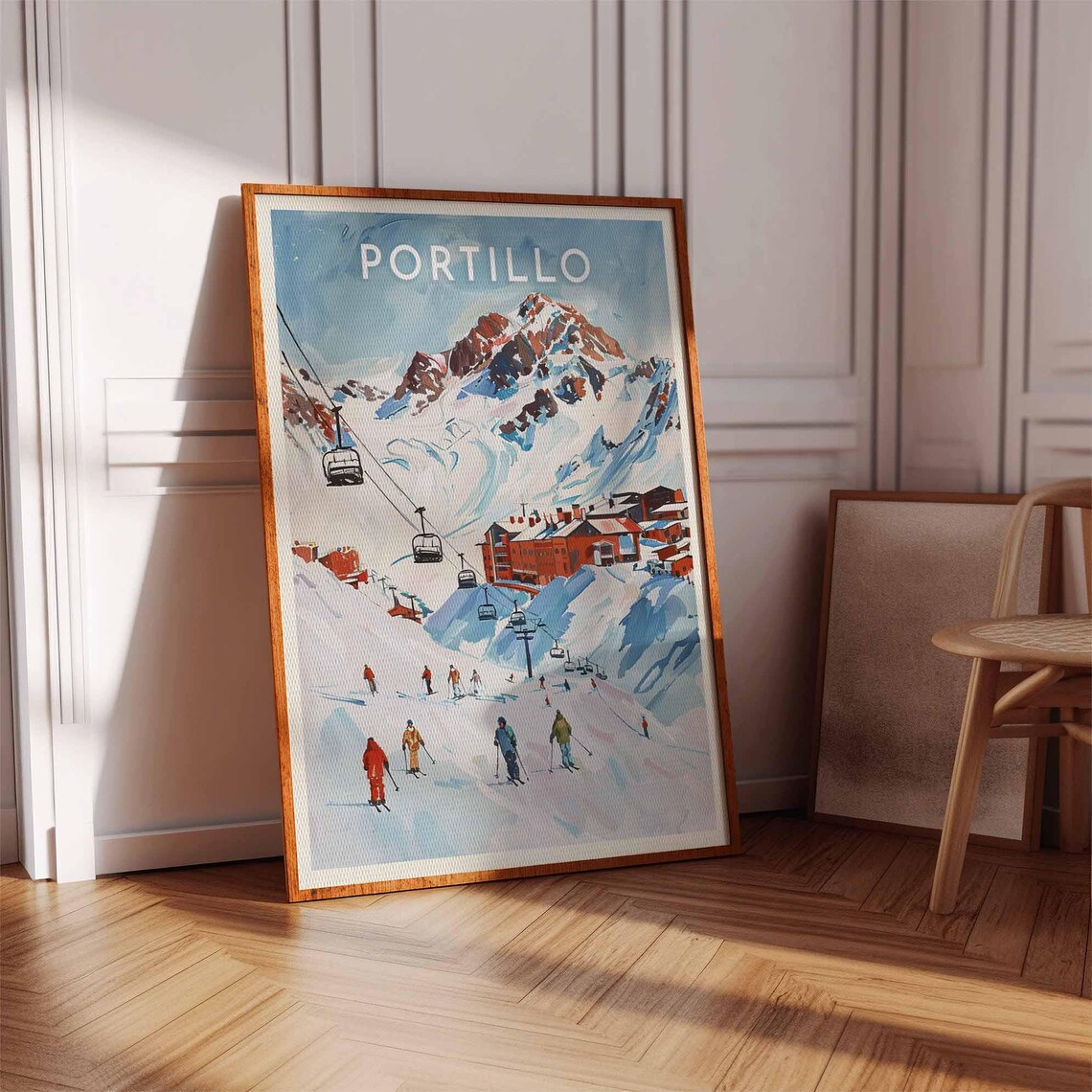 Portillo Chile Graphic Skiers Chairlift and Andes Peaks Poster - Image 3