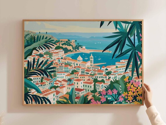 Algiers Algeria Red Roof Town Bay View Through Palm Leaves Art Print