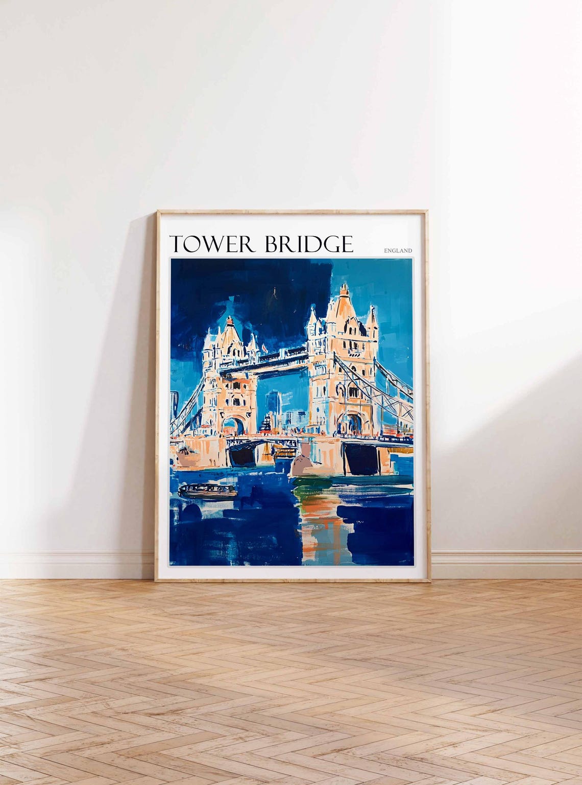 Tower Bridge Deep Blue Night River Scene Painted Travel Poster - Image 2