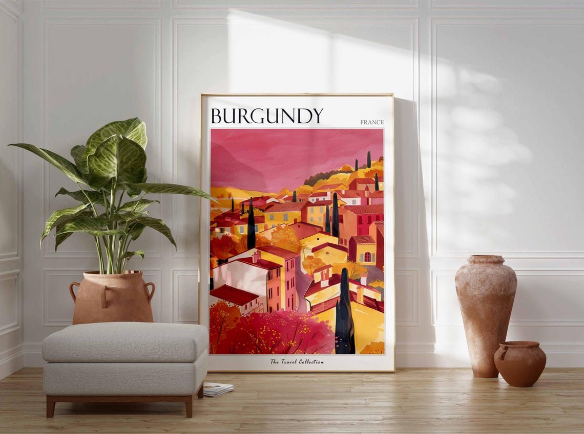Burgundy Poster France Travel Print French Decor Europe Travel Poster European Wall Art Burgundy Gift Burgundy Travel Poster - Image 3