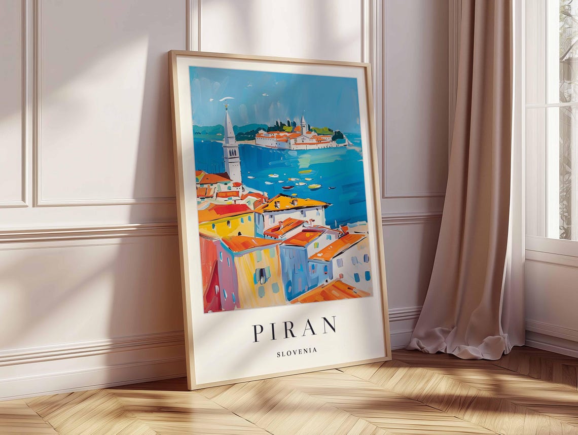 Piran Slovenia Aerial Peninsula View Orange Rooftops Bay Boats Poster - Image 2