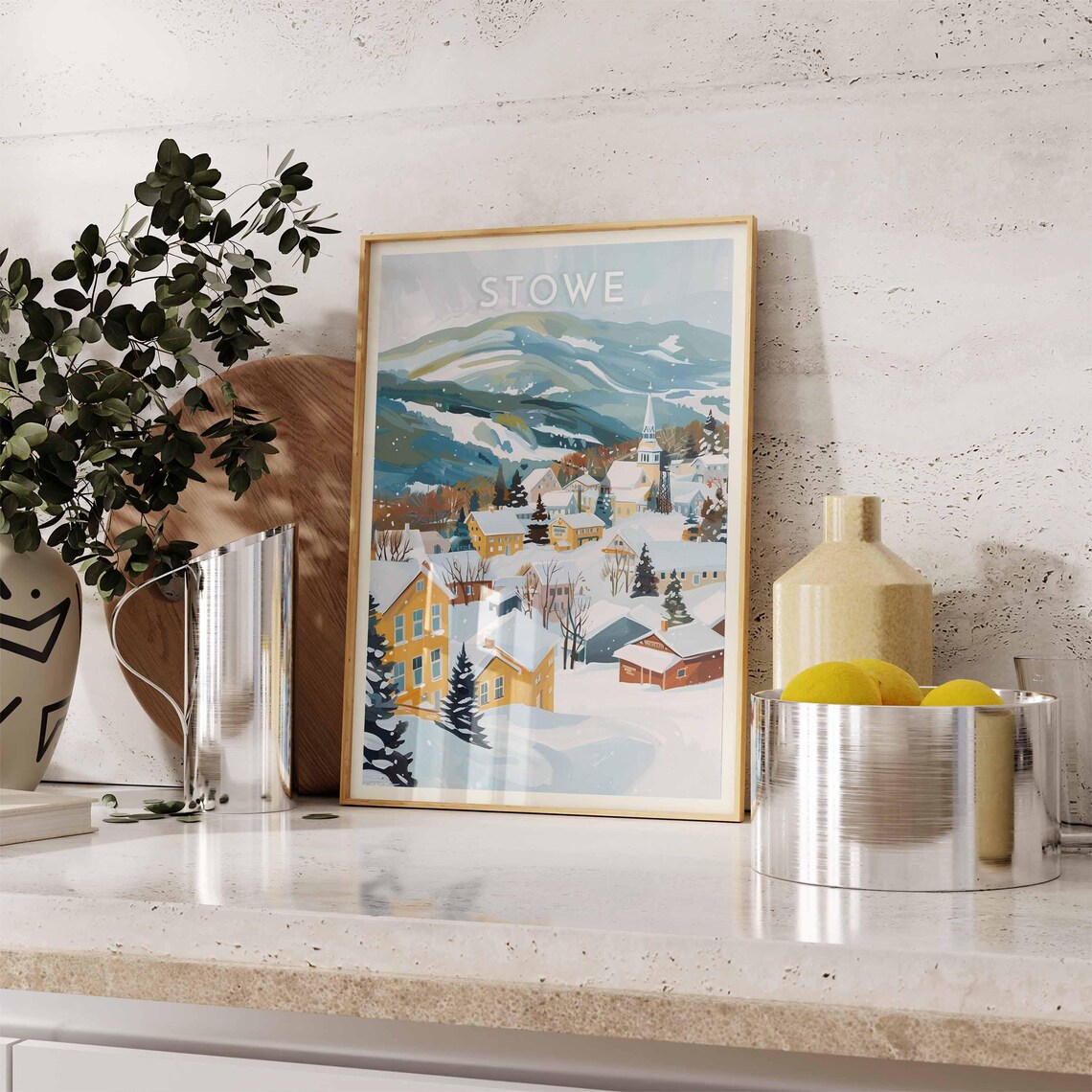 Stowe Golden Village and White Church Steeple Mountain Poster - Image 2