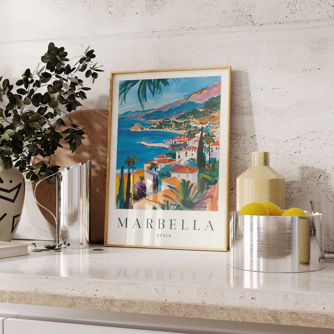 Marbella Spain Coastal Town Bay Mountains Palm Trees Travel Poster - Image 3