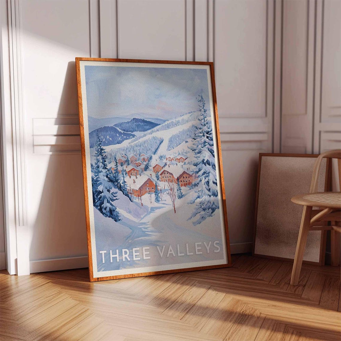 Three Valleys Snowy Valley Trail Through Pine Chalets Poster - Image 3