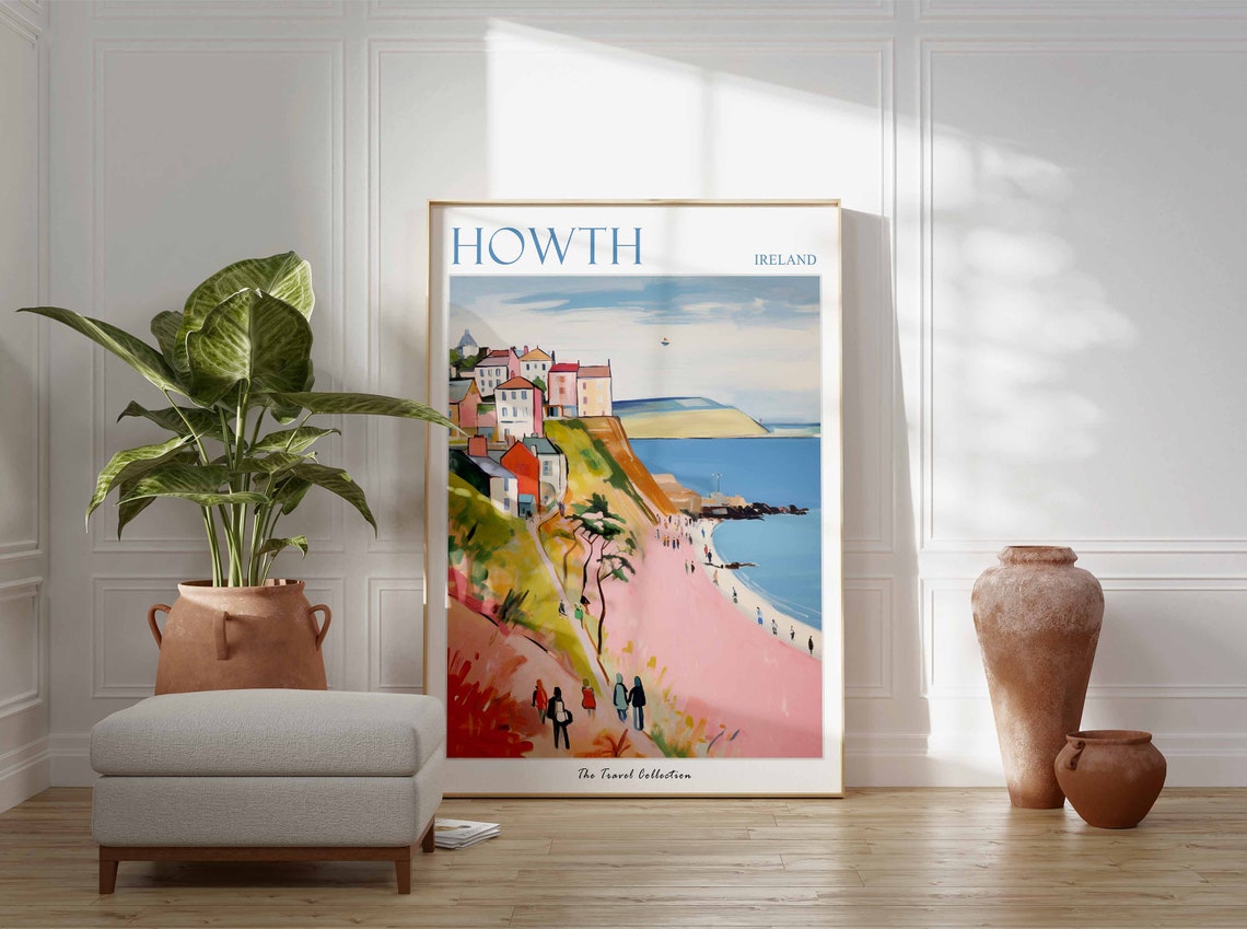 Howth Ireland Seaside Village Cliff Path Pink Beach Art Poster - Image 2