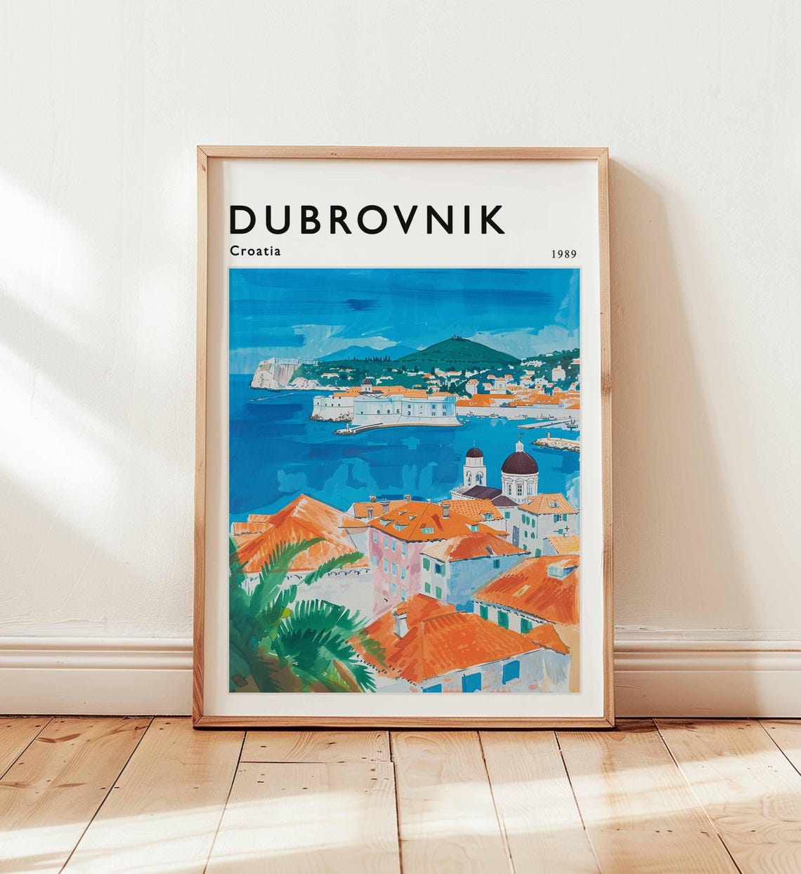 Dubrovnik Croatia 1989 Palm Rooftops Coast Travel Art Poster