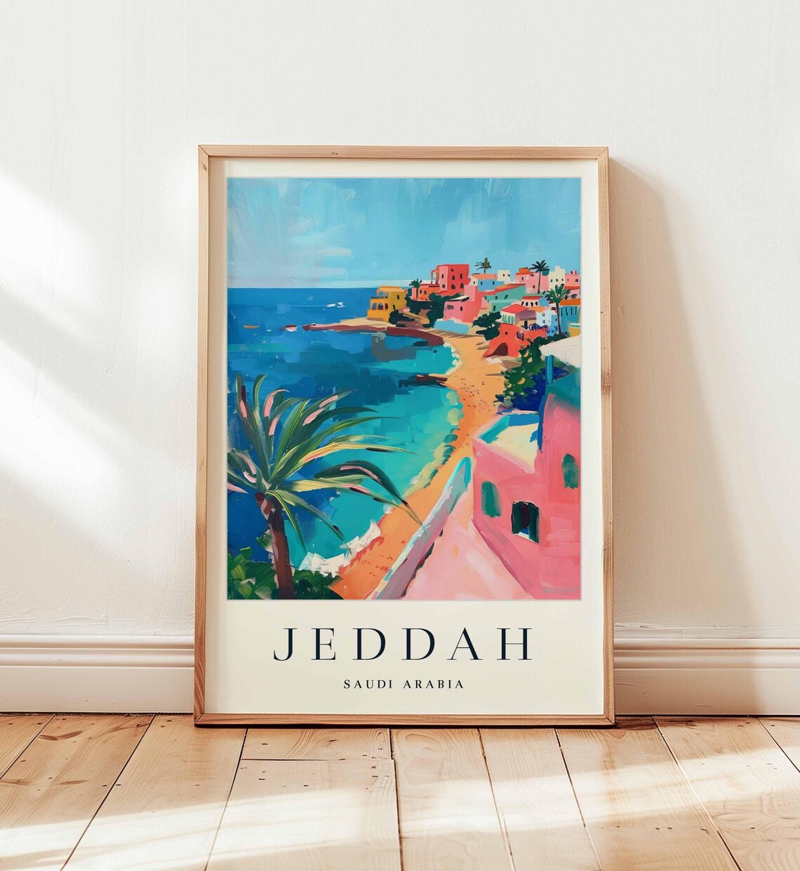 Jeddah Saudi Arabia Travel Poster, Red Sea Islamic Art