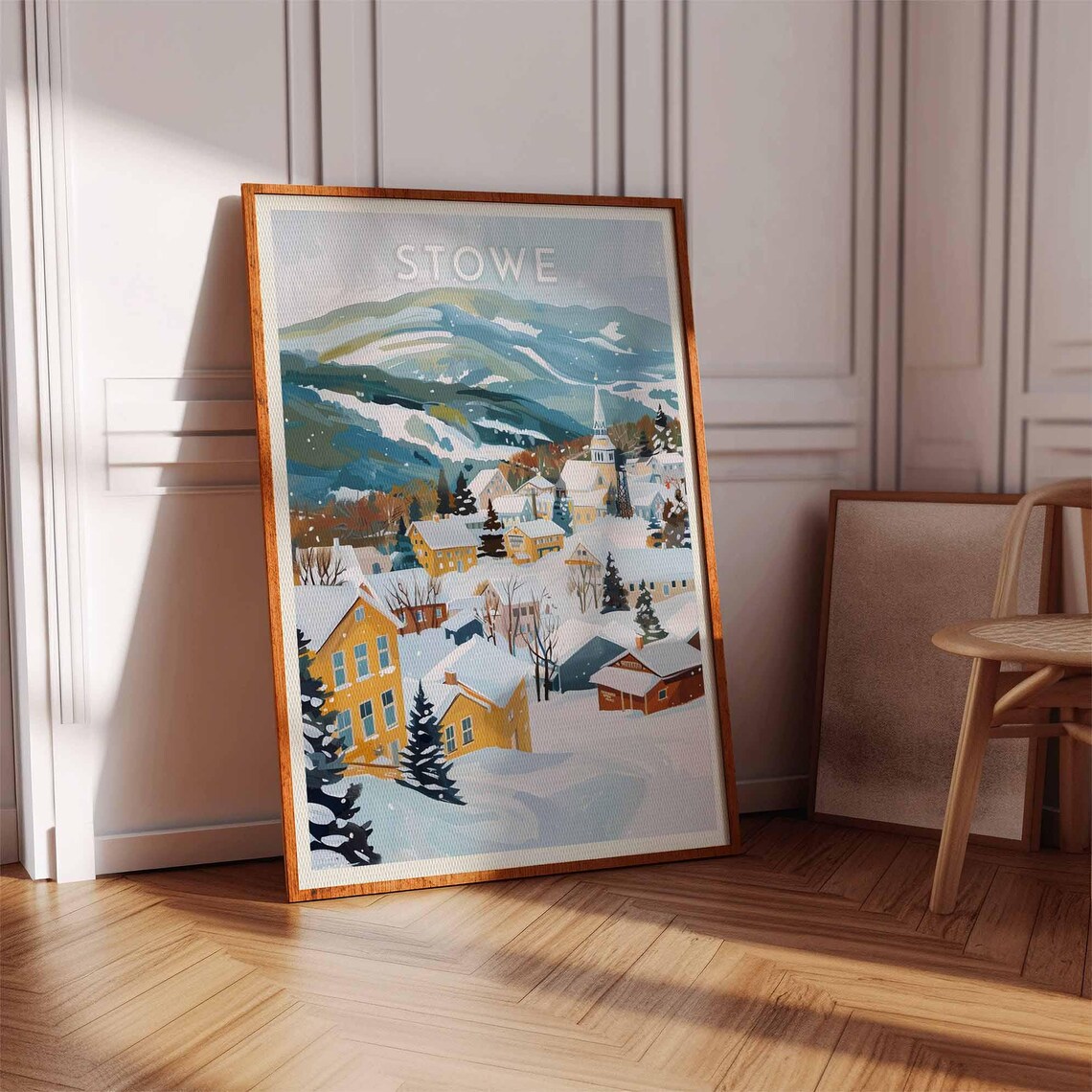 Stowe Golden Village and White Church Steeple Mountain Poster - Image 3