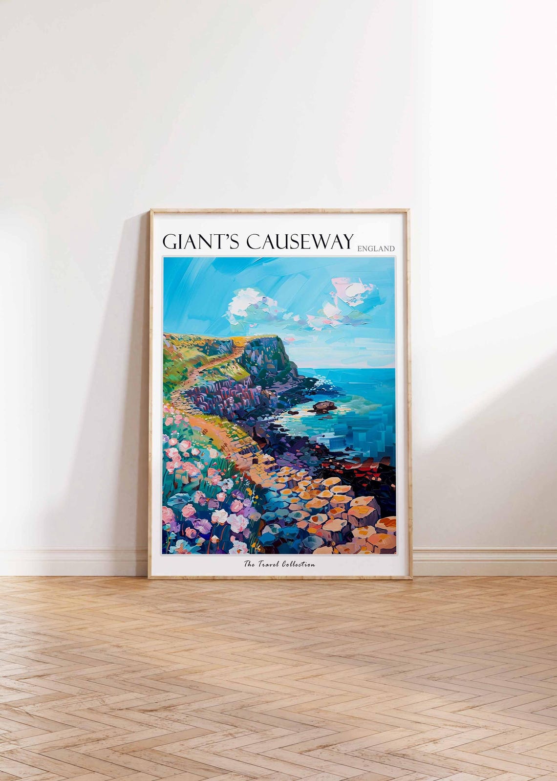Giants Causeway Purple Flowers Basalt Shore Blue Sea Art Poster - Image 2