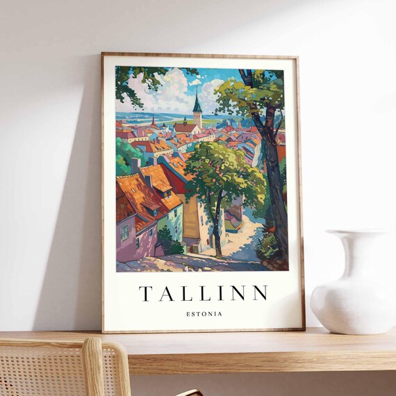 Tallinn Estonia Old Town Rooftops Painted Scenic View Poster