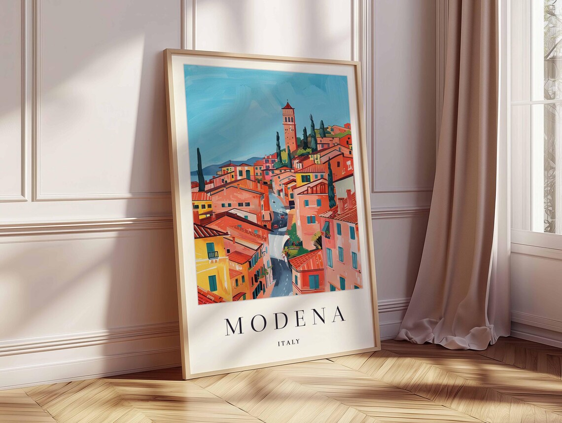 Modena Italy Terracotta Rooftop Bell Tower Street Travel Poster - Image 2